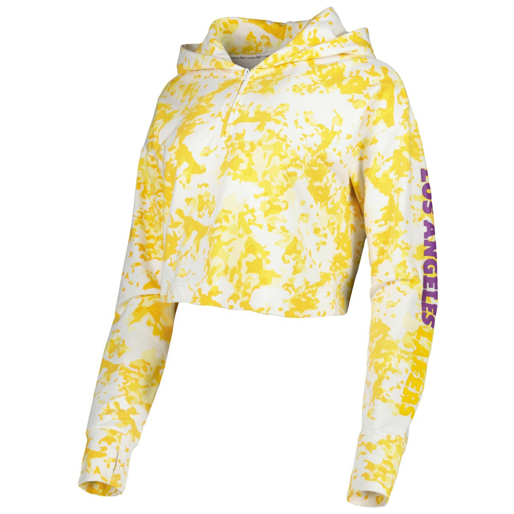 Los Angeles Lakers Lusso Women's Maia Tri-Blend Cropped Quarter-Zip Top - Gold/White on sale