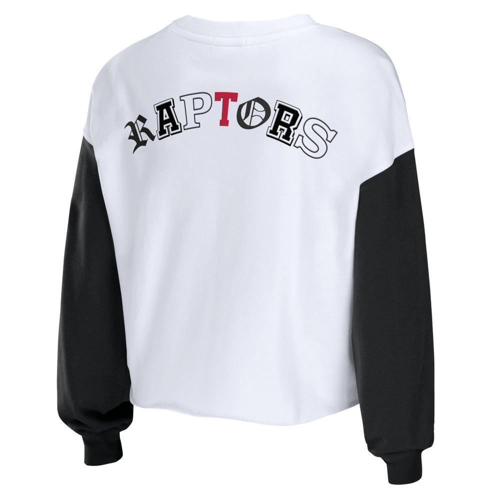 Toronto Raptors WEAR by Erin Andrews Women's Mixed Letter Cropped Pullover Sweatshirt - Heather Red shop