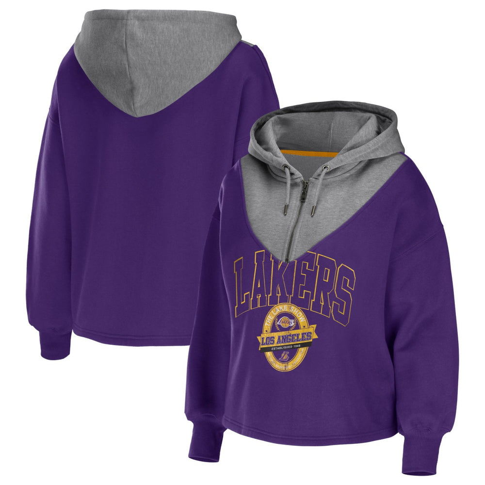 Los Angeles Lakers WEAR by Erin Andrews Women's Pieced Quarter-Zip Hoodie Jacket - Purple outlet