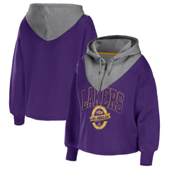Los Angeles Lakers WEAR by Erin Andrews Women's Pieced Quarter-Zip Hoodie Jacket - Purple outlet