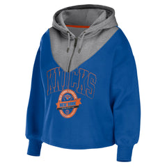 New York Knicks WEAR by Erin Andrews Women's Pieced Quarter-Zip Hoodie Jacket - Blue sale