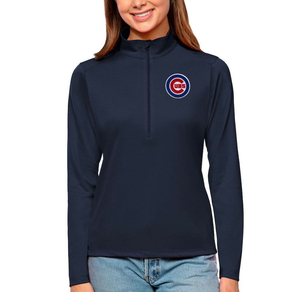 Chicago Cubs Antigua Women's Tribute Quarter-Zip Pullover Top - Navy