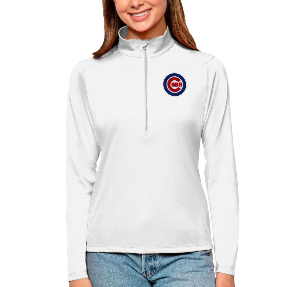 Chicago Cubs Antigua Women's Tribute Quarter-Zip Pullover Top - White