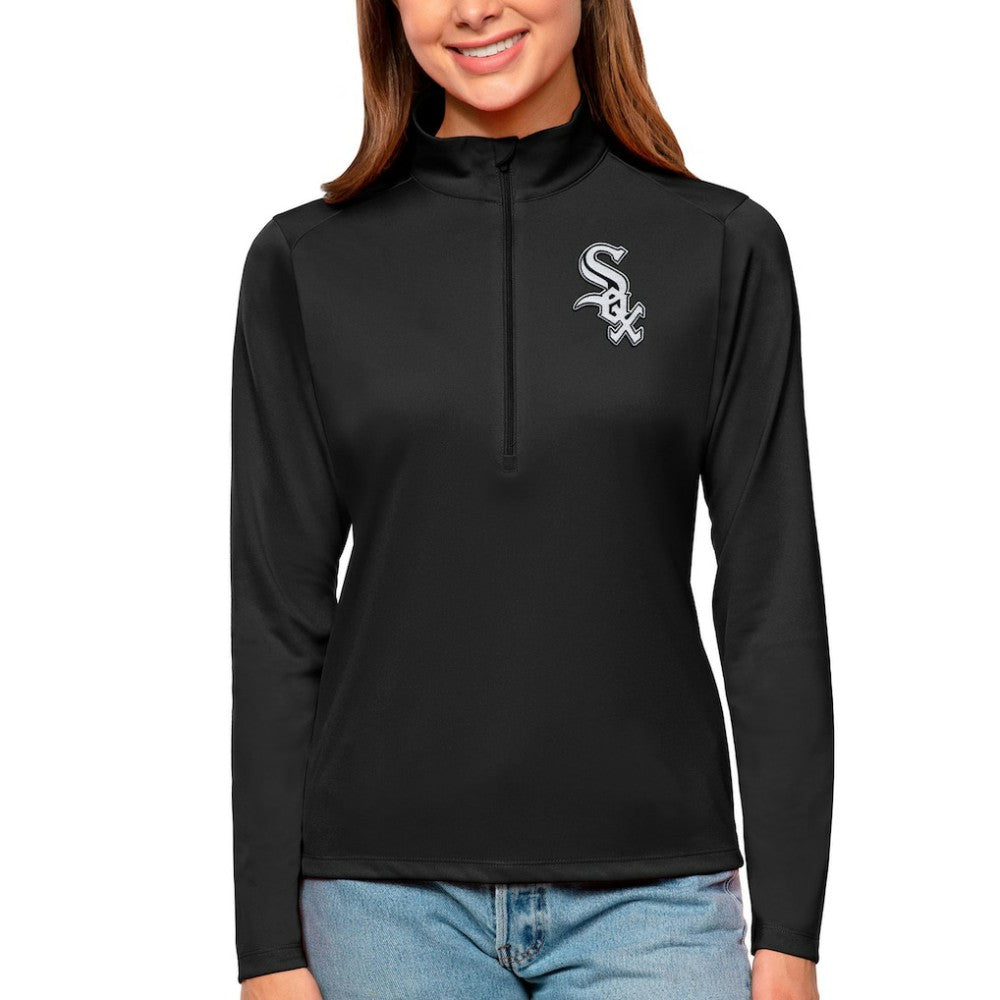 Chicago White Sox Antigua Women's Tribute Quarter-Zip Pullover Top - Black