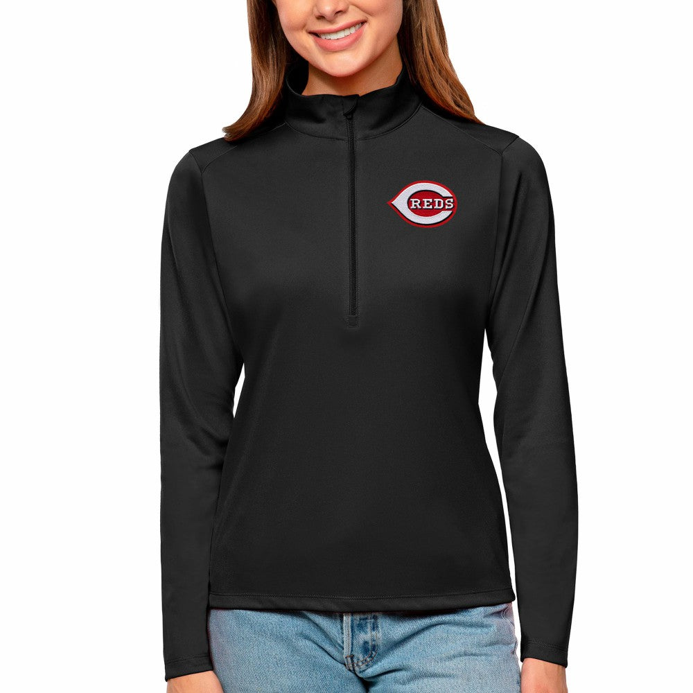Cincinnati Reds Antigua Women's Tribute Quarter-Zip Pullover Top - Black