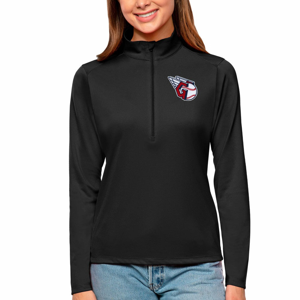 Cleveland Guardians Antigua Women's Tribute Quarter-Zip Pullover Top - Black
