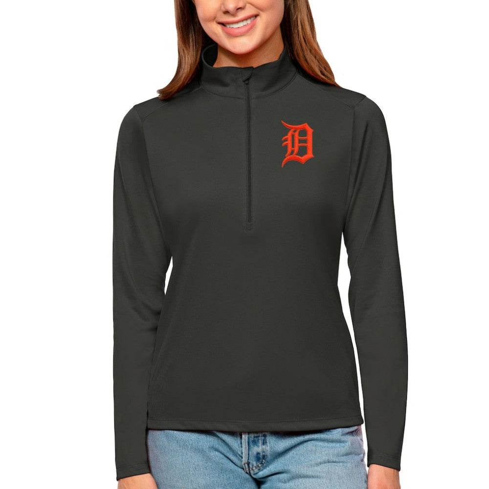 Detroit Tigers Antigua Women's Tribute Quarter-Zip Pullover Top - Charcoal