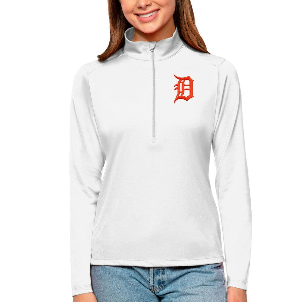 Detroit Tigers Antigua Women's Tribute Quarter-Zip Pullover Top - White