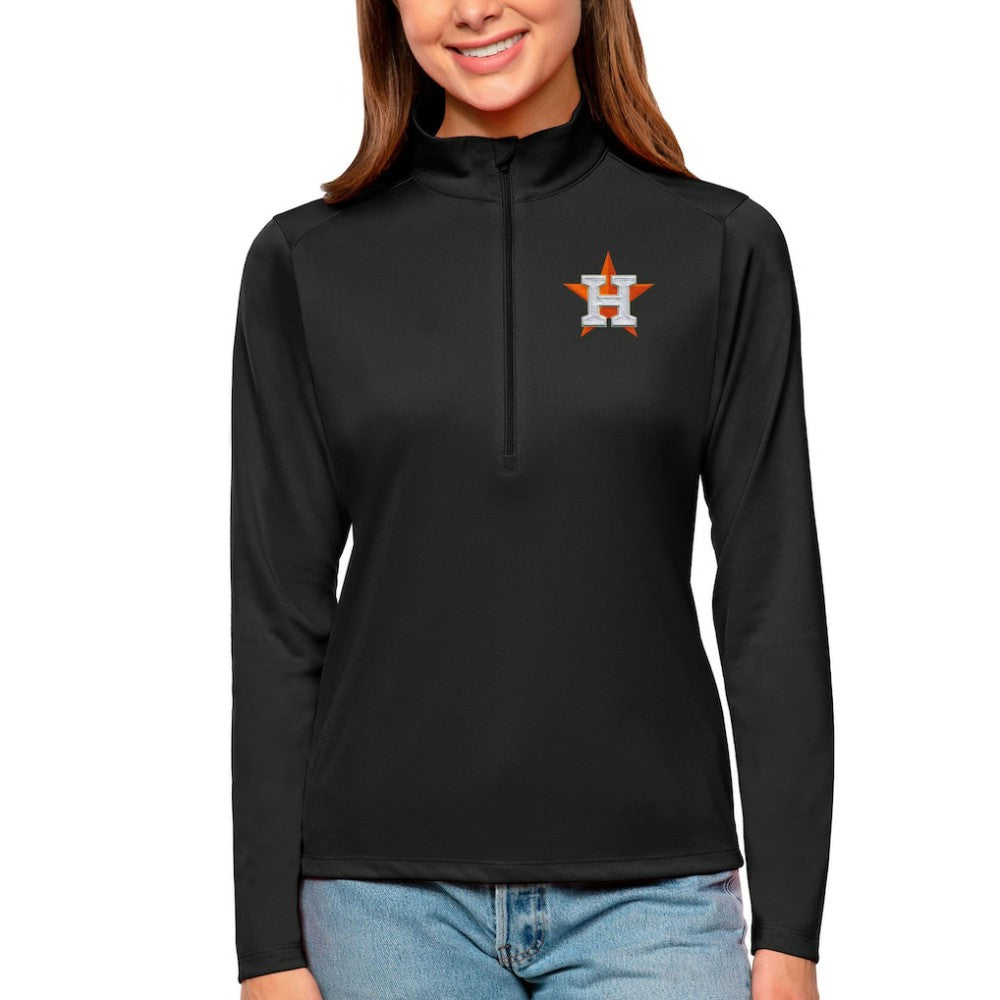 Houston Astros Antigua Women's Tribute Quarter-Zip Pullover Top - Black