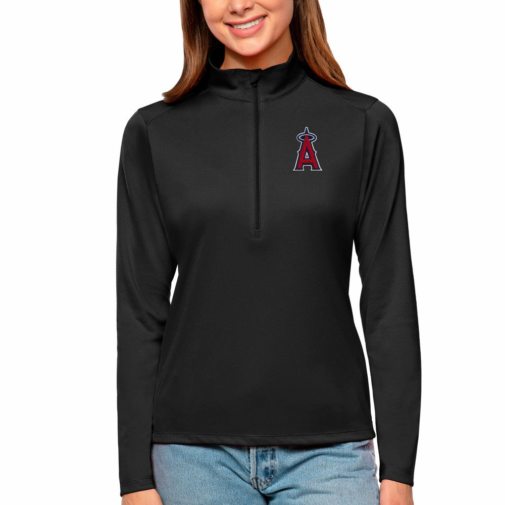 Los Angeles Angels Antigua Women's Tribute Quarter-Zip Pullover Top - Black