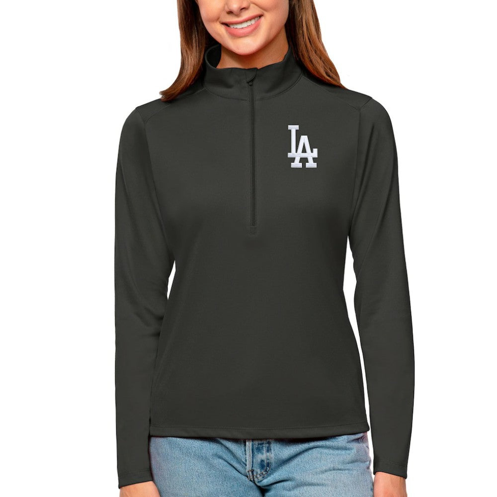 Los Angeles Dodgers Antigua Women's Tribute Quarter-Zip Pullover Top - Charcoal