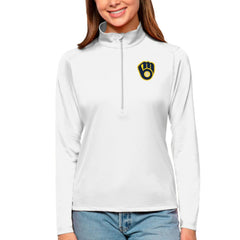 Milwaukee Brewers Antigua Women's Tribute Quarter-Zip Pullover Top - White