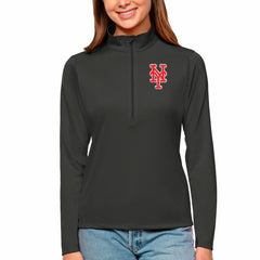 New York Mets Antigua Women's Tribute Quarter-Zip Pullover Top - Black