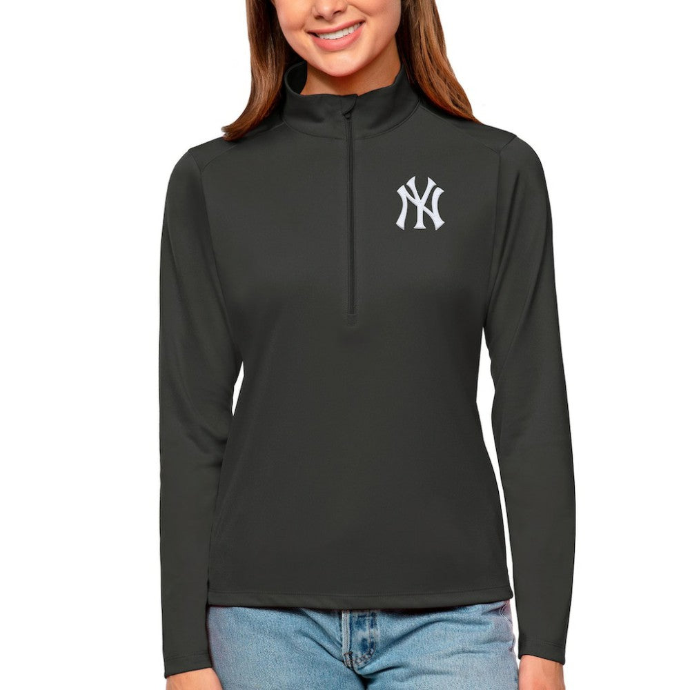 New York Yankees Antigua Women's Tribute Quarter-Zip Pullover Top - Charcoal