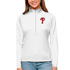 Philadelphia Phillies Antigua Women's Tribute Quarter-Zip Pullover Top - White