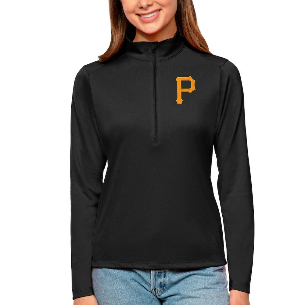 Pittsburgh Pirates Antigua Women's Tribute Quarter-Zip Pullover Top - Black