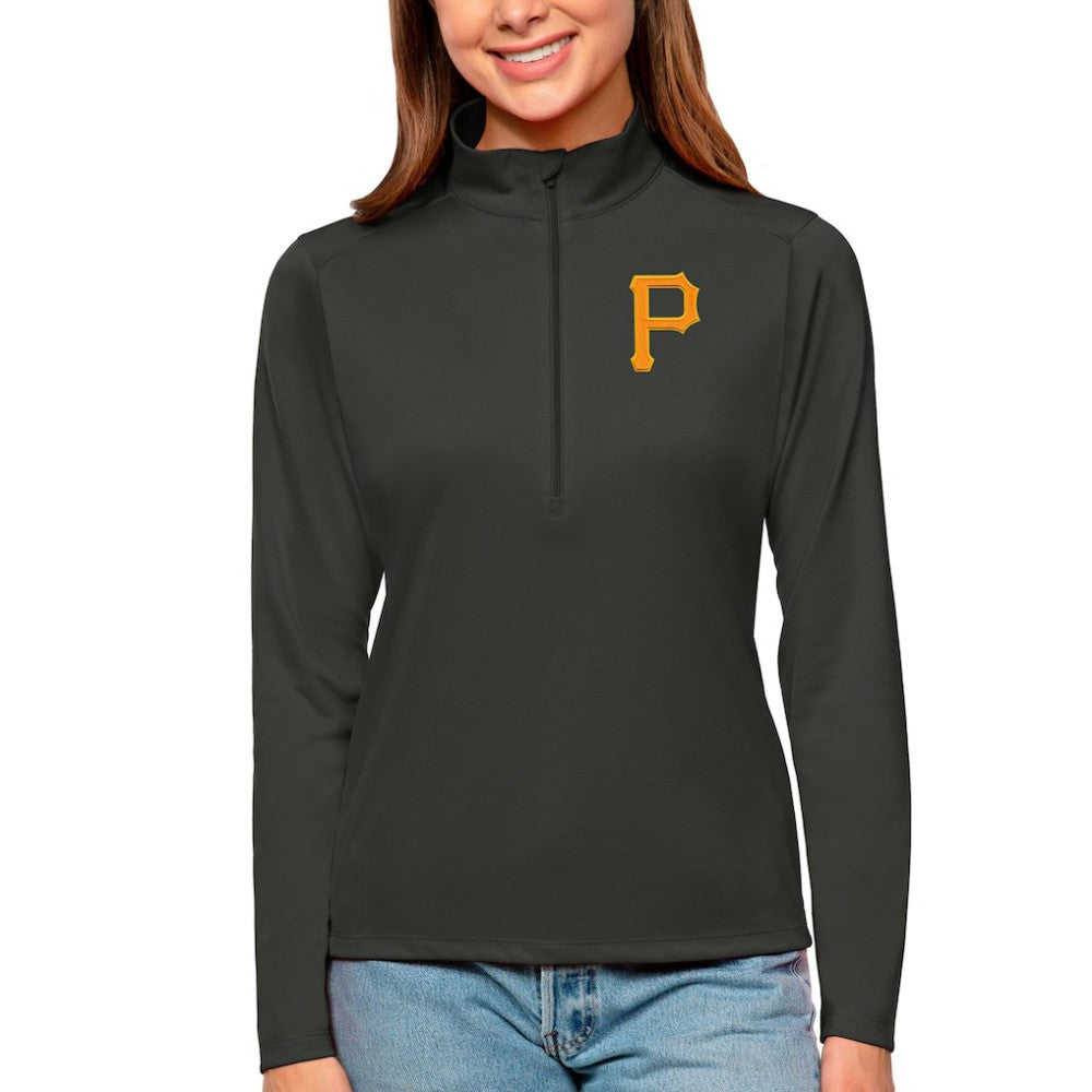 Pittsburgh Pirates Antigua Women's Tribute Quarter-Zip Pullover Top - Charcoal