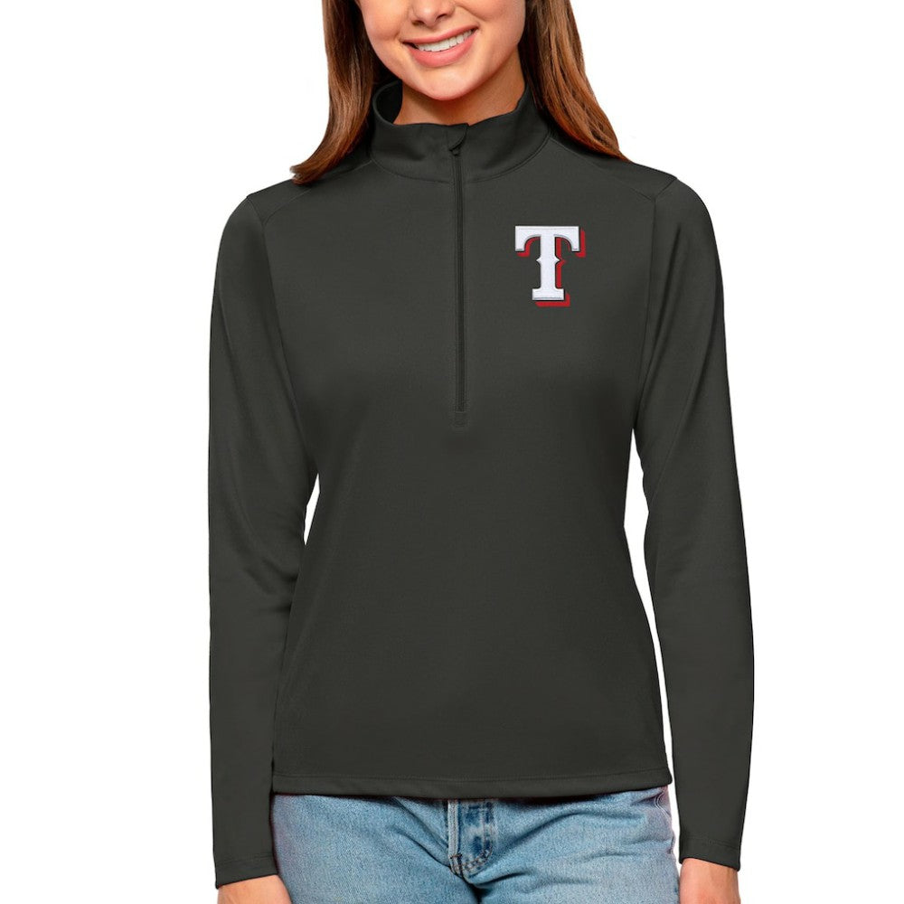 Texas Rangers Antigua Women's Tribute Quarter-Zip Pullover Top - Charcoal