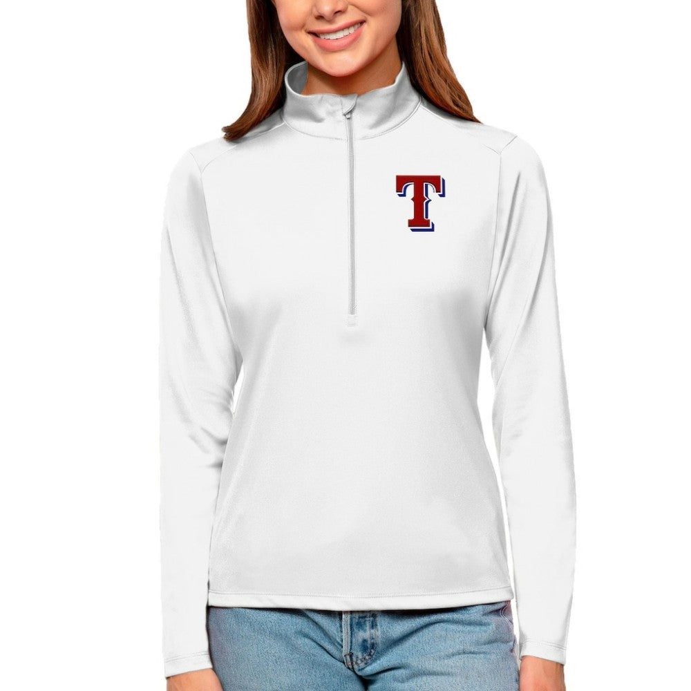Texas Rangers Antigua Women's Tribute Quarter-Zip Pullover Top - White