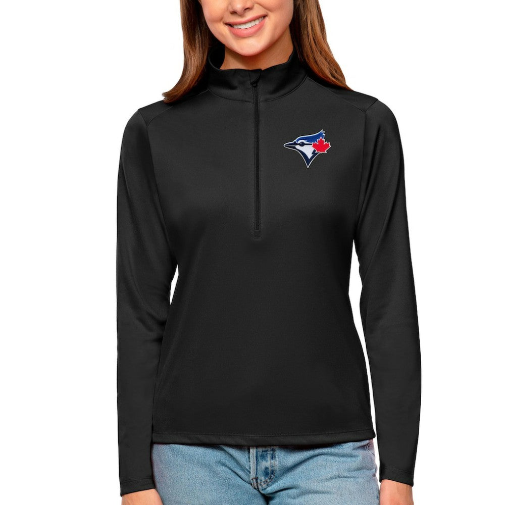 Toronto Blue Jays Antigua Women's Tribute Quarter-Zip Pullover Top - Black