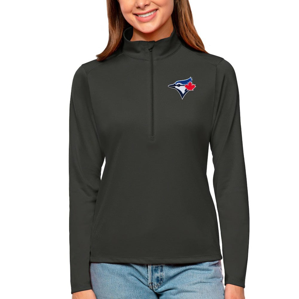 Toronto Blue Jays Antigua Women's Tribute Quarter-Zip Pullover Top - Charcoal