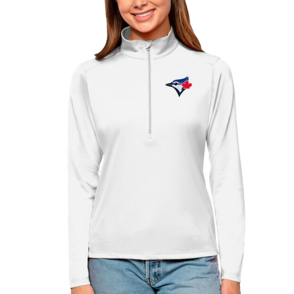 Toronto Blue Jays Antigua Women's Tribute Quarter-Zip Pullover Top - White