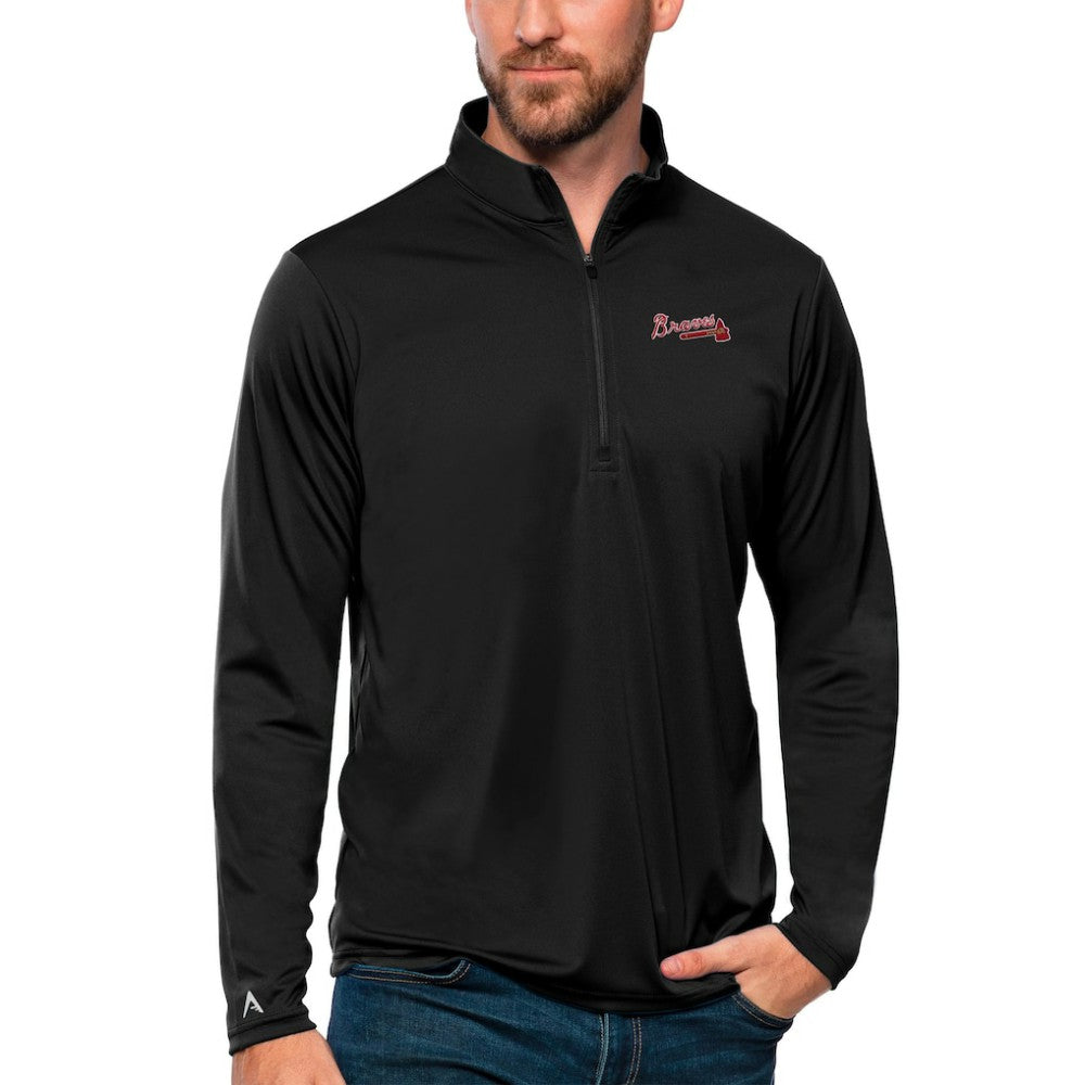 Atlanta Braves Antigua Tribute Quarter-Zip Pullover Top - Black
