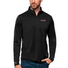 Atlanta Braves Antigua Tribute Quarter-Zip Pullover Top - Black