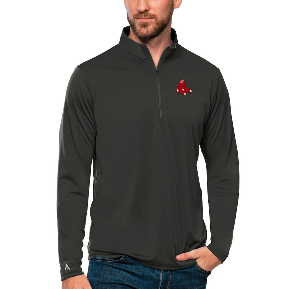 Boston Red Sox Antigua Tribute Quarter-Zip Pullover Top - Charcoal