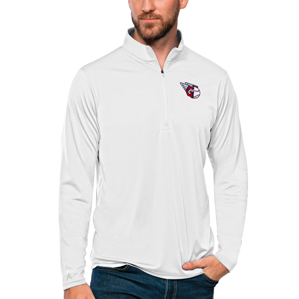 Cleveland Guardians Antigua Tribute Quarter-Zip Pullover Top - White