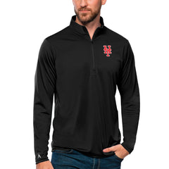 New York Mets Antigua Tribute Quarter-Zip Pullover Top - Black