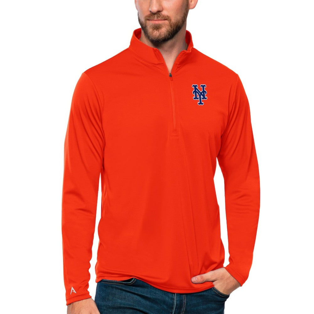 New York Mets Antigua Tribute Quarter-Zip Pullover Top - Orange