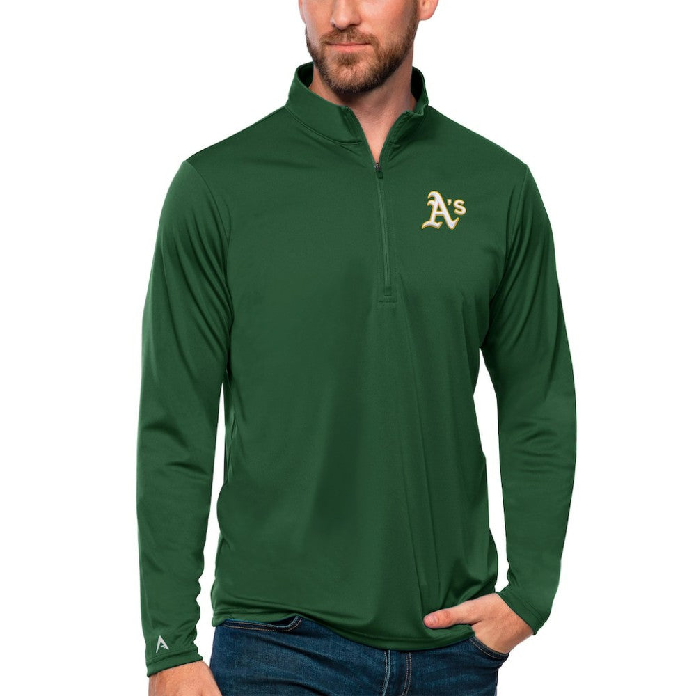 Athletics Antigua Tribute Quarter-Zip Pullover Top - Green