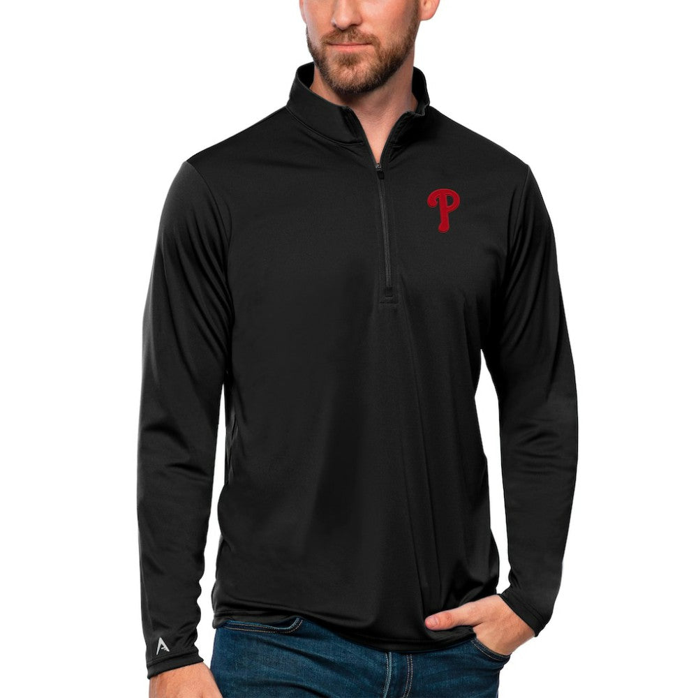 Philadelphia Phillies Antigua Tribute Quarter-Zip Pullover Top - Black