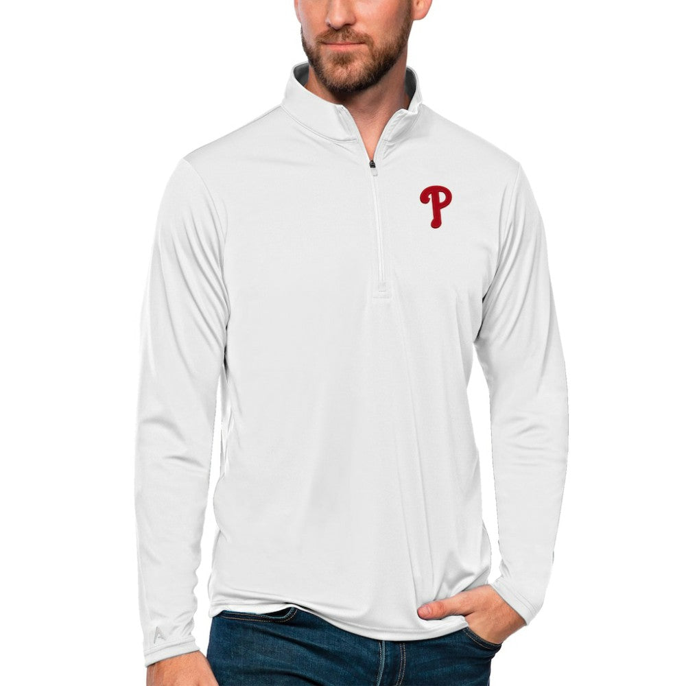 Philadelphia Phillies Antigua Tribute Quarter-Zip Pullover Top - White