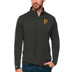 Pittsburgh Pirates Antigua Tribute Quarter-Zip Pullover Top - Charcoal