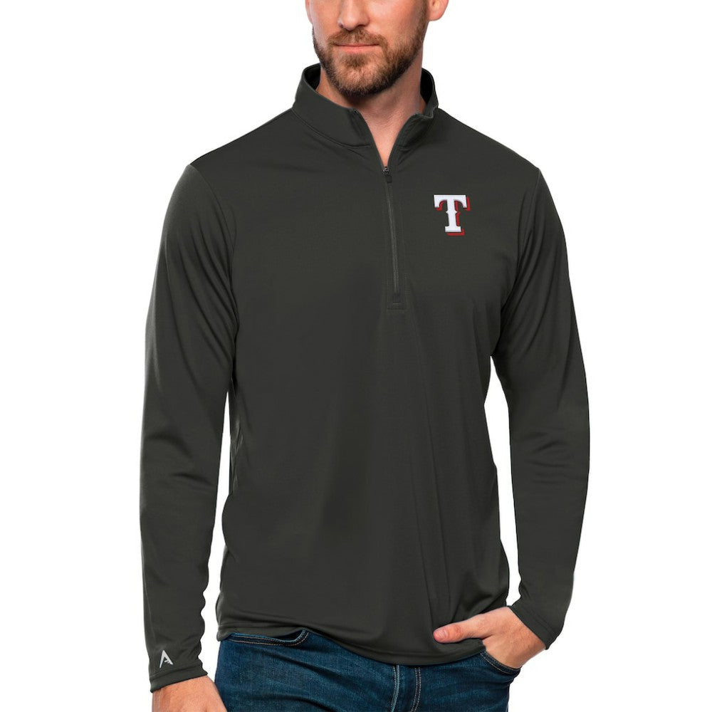 Texas Rangers Antigua Tribute Quarter-Zip Pullover Top - Charcoal