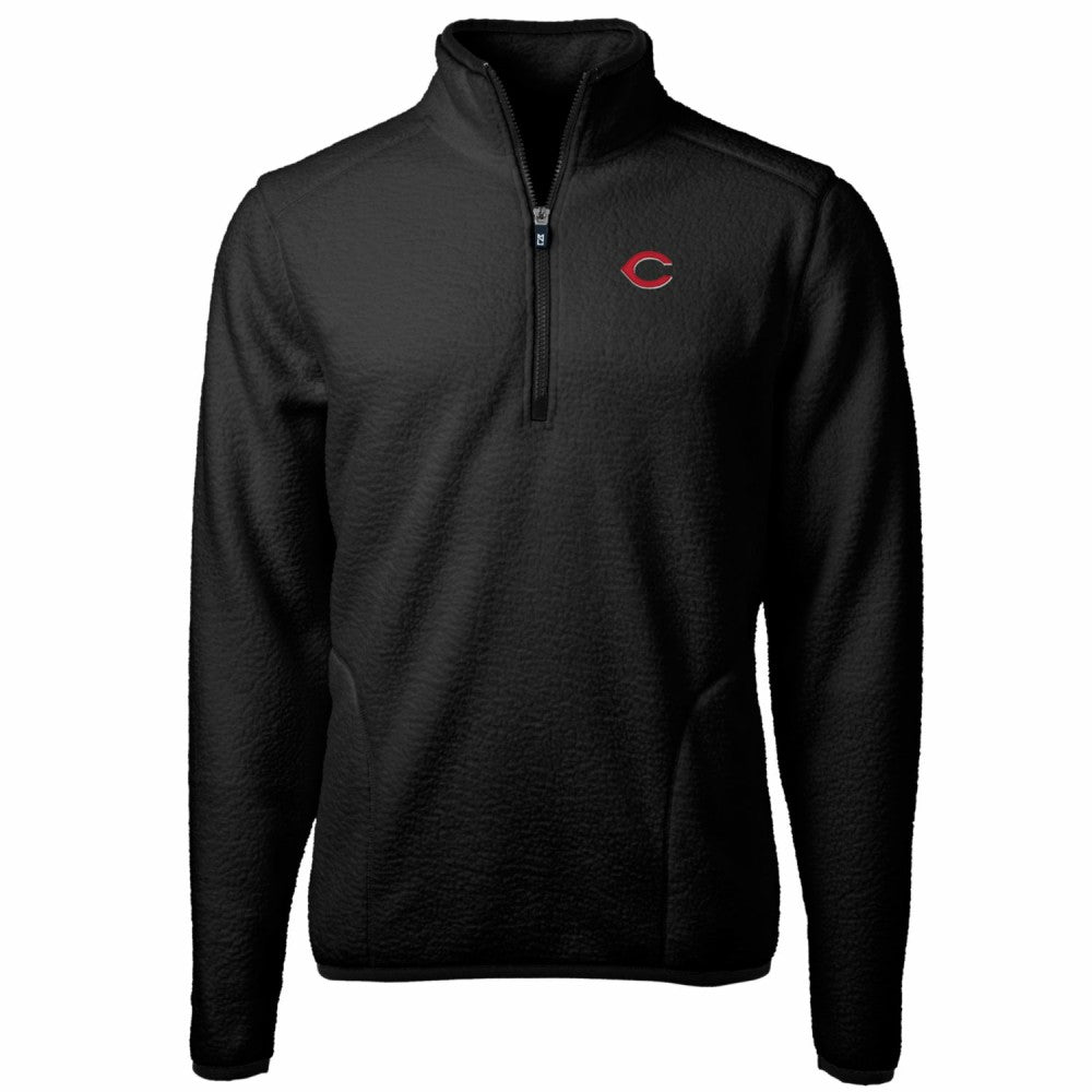 Cincinnati Reds Cutter & Buck Big & Tall Cascade Eco Sherpa Fleece Quarter-Zip Pullover Jacket - Black