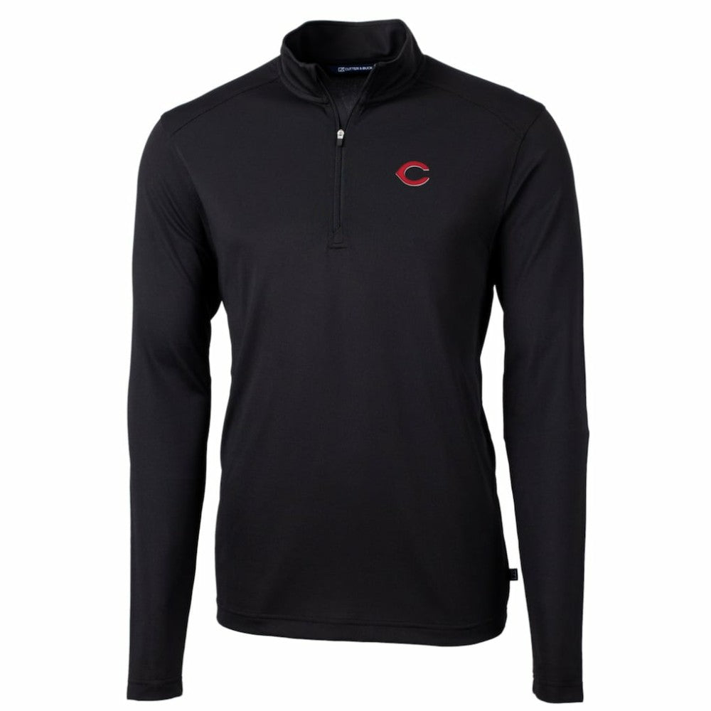 Cincinnati Reds Cutter & Buck Big & Tall Virtue Eco Pique Quarter-Zip Pullover Jacket - Black