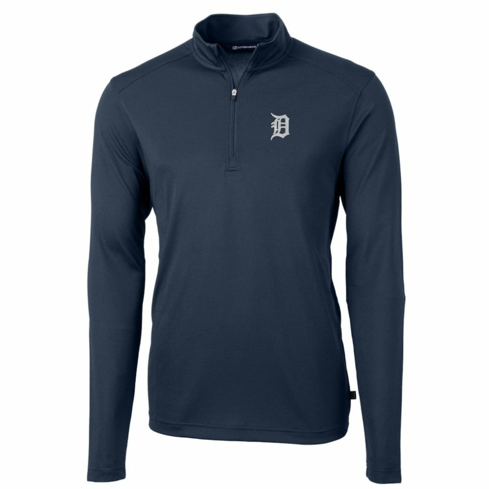 Detroit Tigers Cutter & Buck Big & Tall Virtue Eco Pique Quarter-Zip Pullover Jacket - Navy