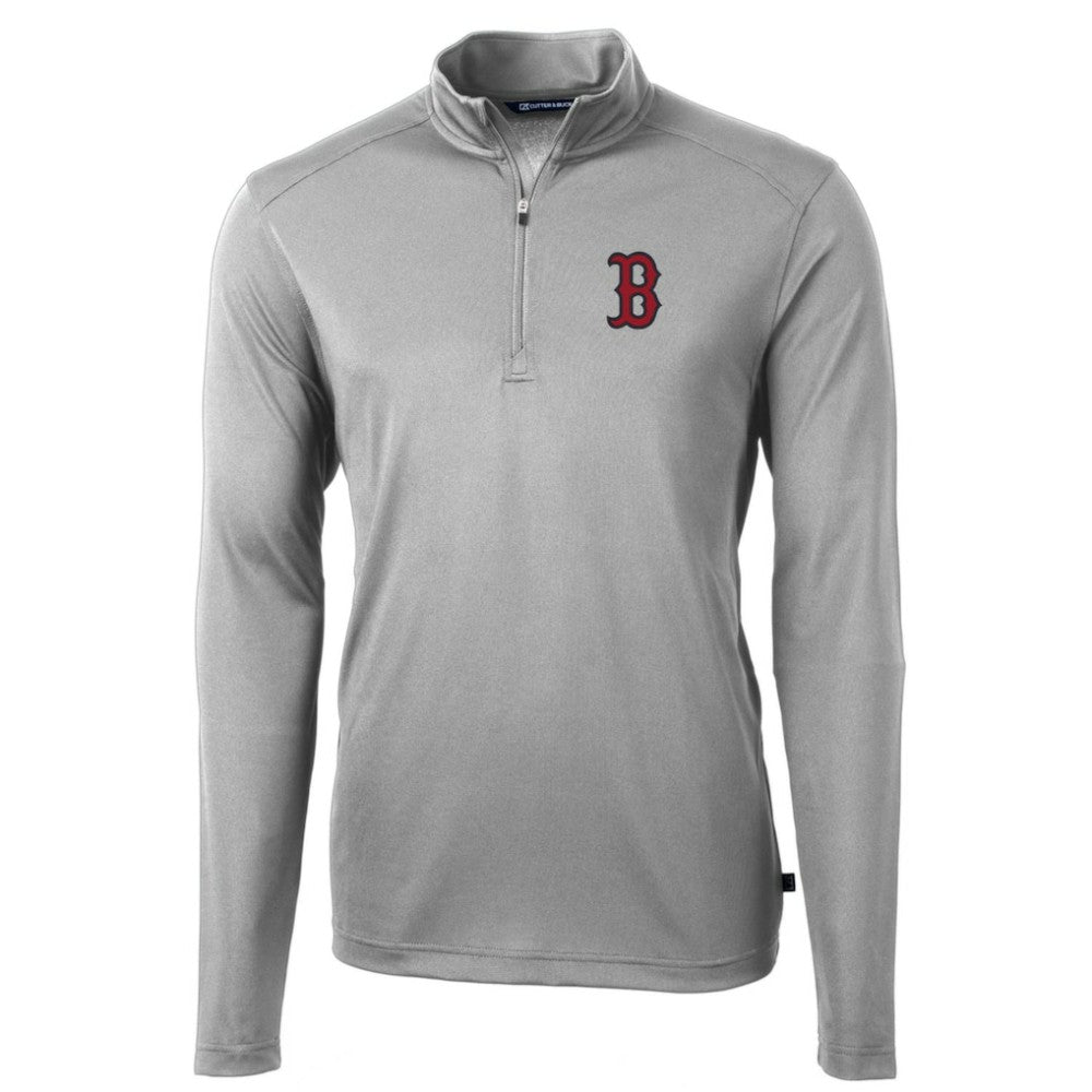 Boston Red Sox Cutter & Buck Big & Tall Virtue Eco Pique Quarter-Zip Pullover Jacket - Gray