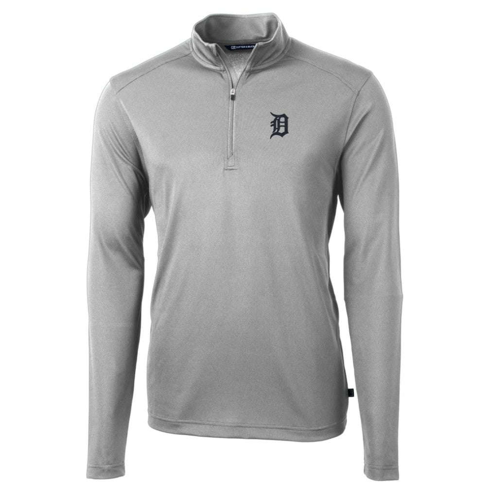 Detroit Tigers Cutter & Buck Big & Tall Virtue Eco Pique Quarter-Zip Pullover Jacket - Gray