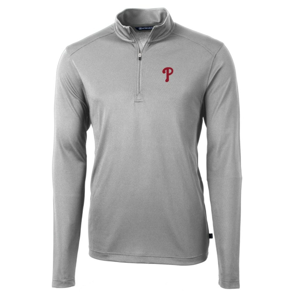 Philadelphia Phillies Cutter & Buck Big & Tall Virtue Eco Pique Quarter-Zip Pullover Jacket - Gray