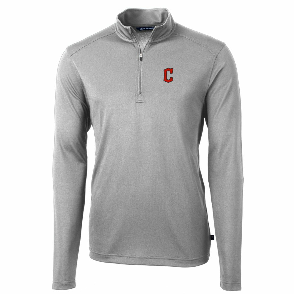 Cleveland Guardians Cutter & Buck Big & Tall Virtue Eco Pique Quarter-Zip Pullover Jacket - Gray