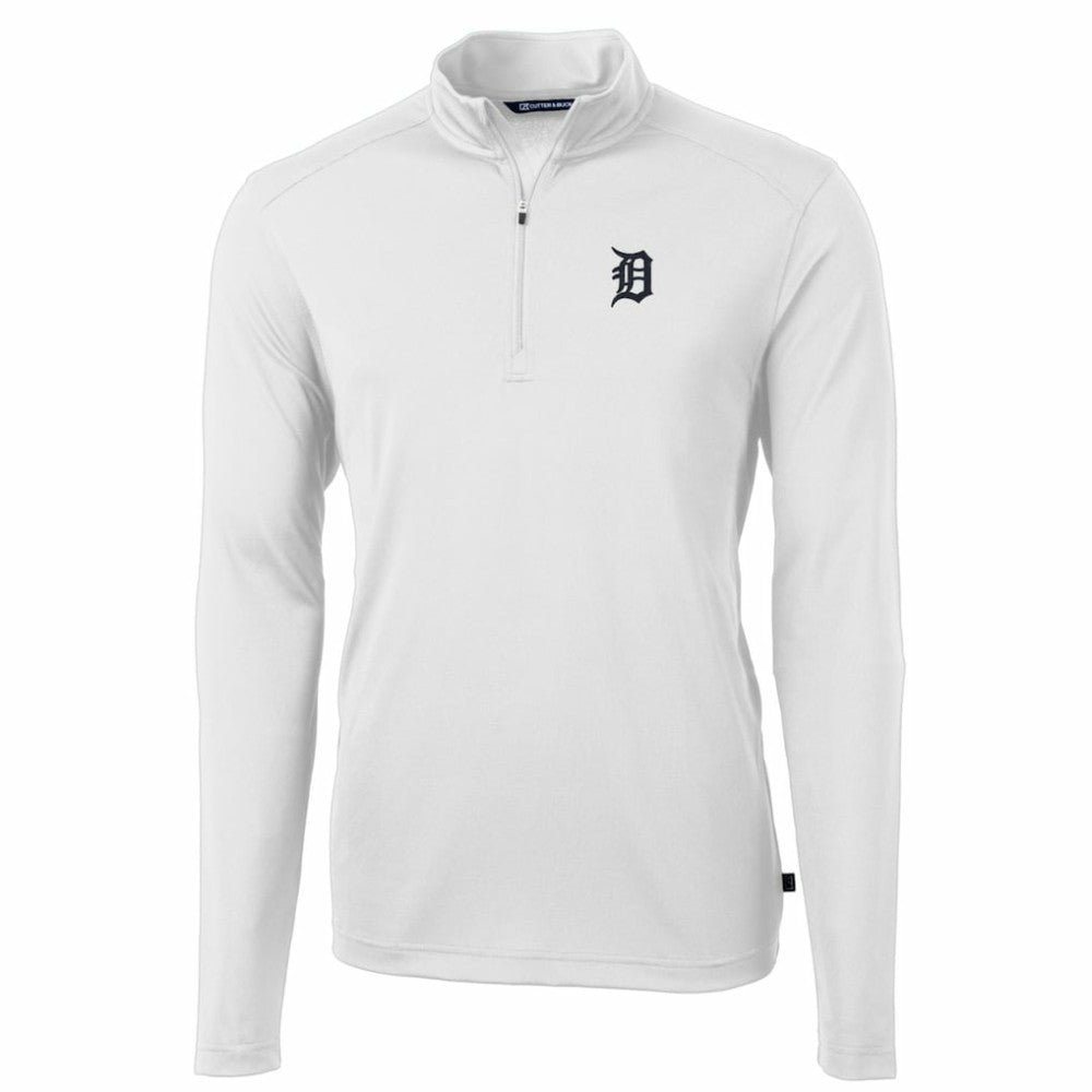 Detroit Tigers Cutter & Buck Big & Tall Virtue Eco Pique Quarter-Zip Pullover Jacket - White