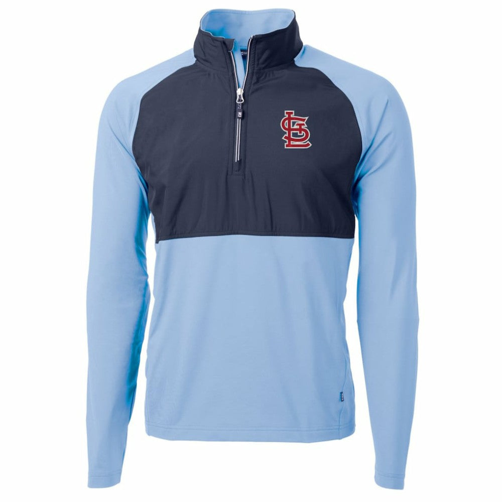 St. Louis Cardinals Cutter & Buck Adapt Eco Knit Hybrid Recycled Quarter-Zip Pullover Jacket - Light Blue/Navy