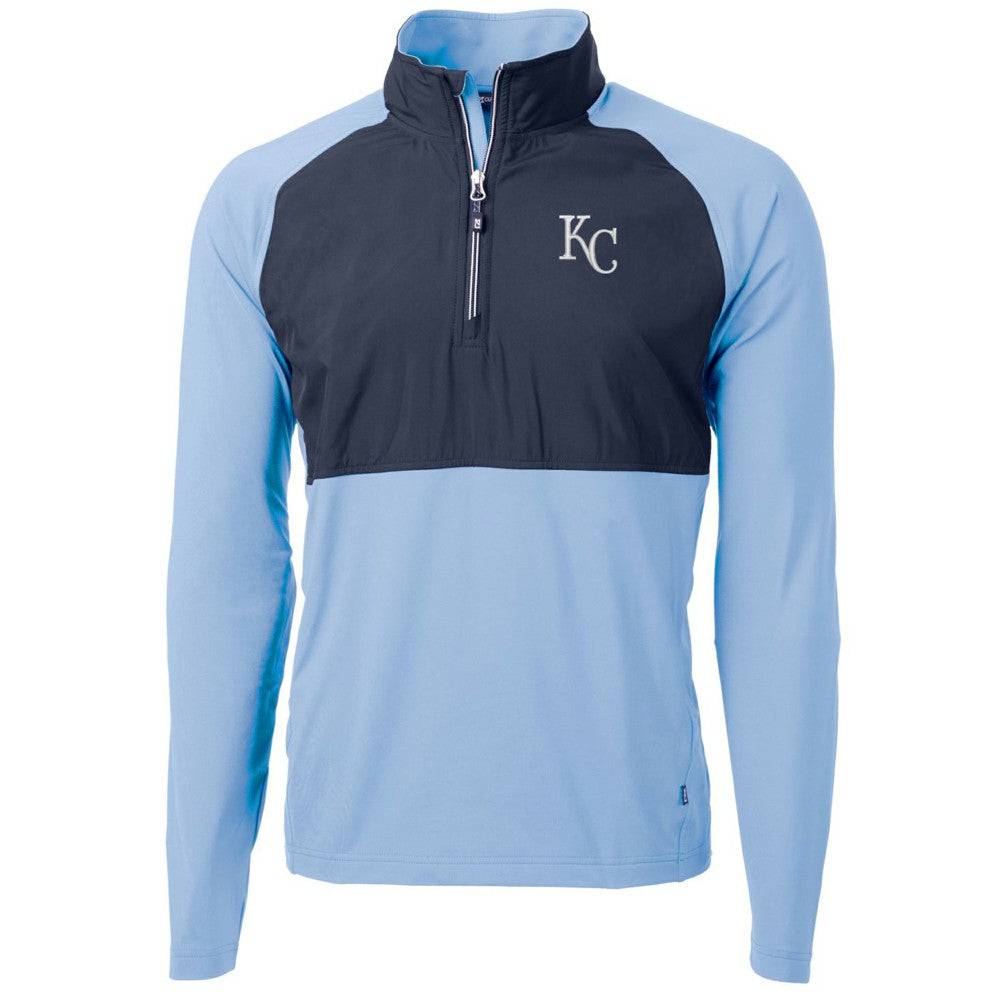 Kansas City Royals Cutter & Buck Adapt Eco Knit Hybrid Recycled Quarter-Zip Pullover Jacket - Light Blue/Navy