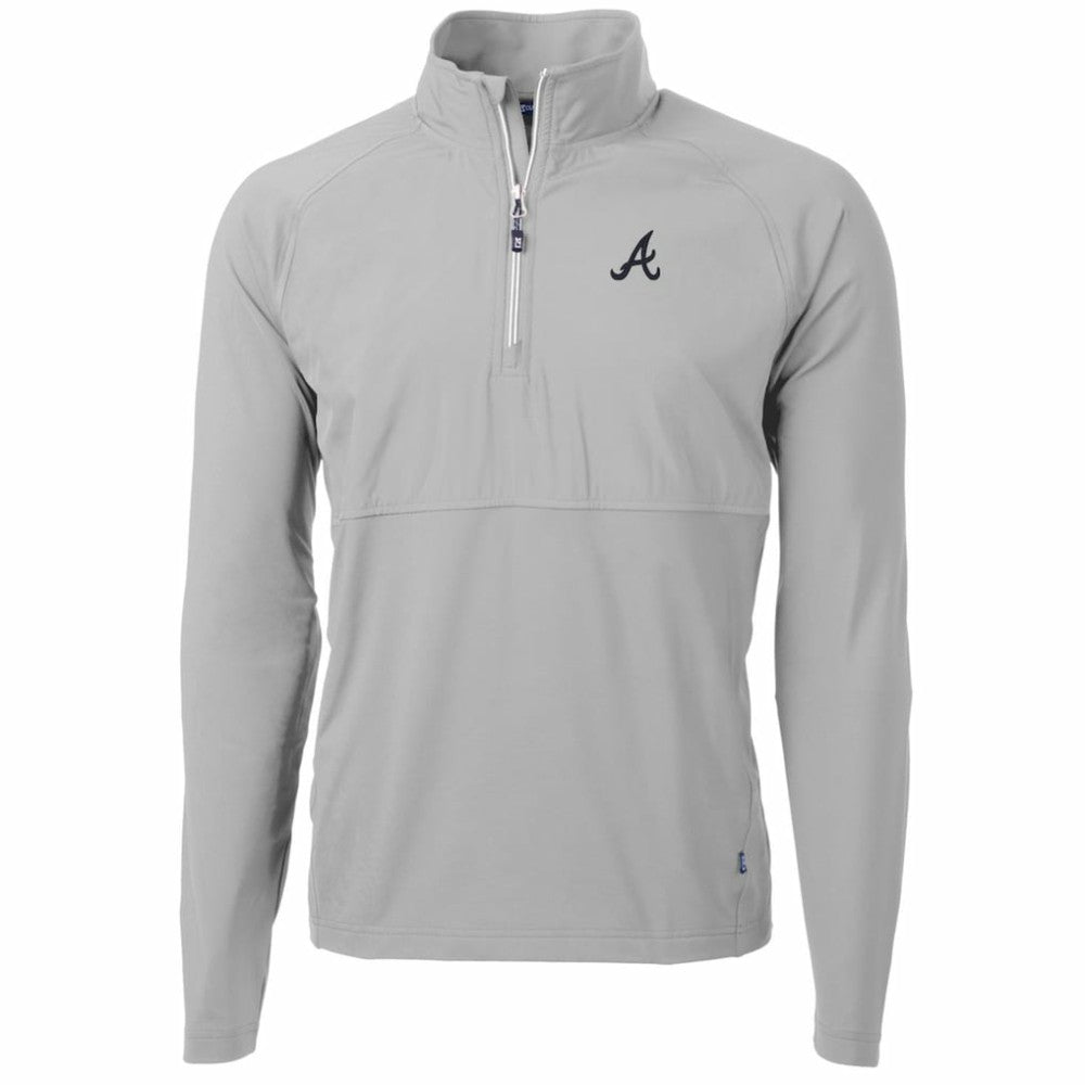Atlanta Braves Cutter & Buck Adapt Eco Knit Hybrid Recycled Quarter-Zip Pullover Jacket - Gray