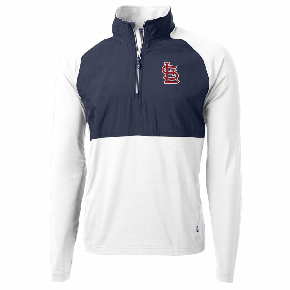 St. Louis Cardinals Cutter & Buck Adapt Eco Knit Hybrid Recycled Quarter-Zip Pullover Jacket - White/Navy