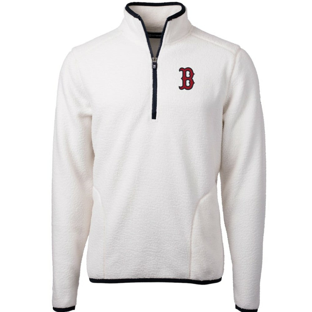 Boston Red Sox Cutter & Buck Cascade Eco Sherpa Fleece Quarter-Zip Pullover Jacket - White/Navy